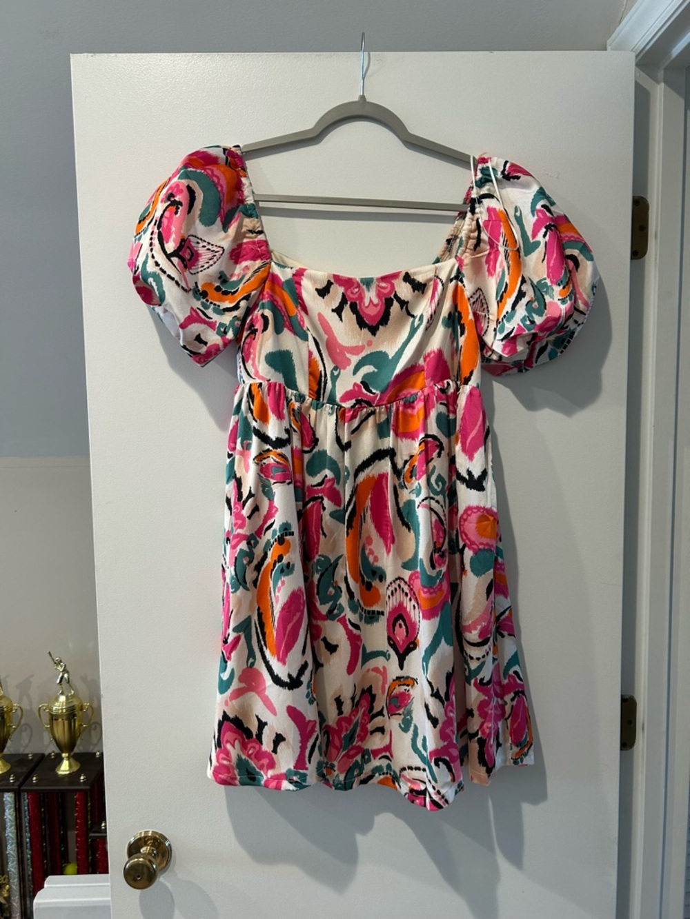 Multicolor Puff-Sleeve Boutique Dress